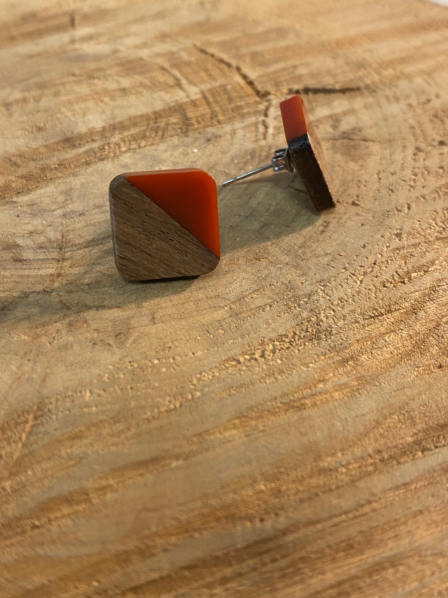 wood stud Eckige Holzohrstecker mit Resin wood stud
