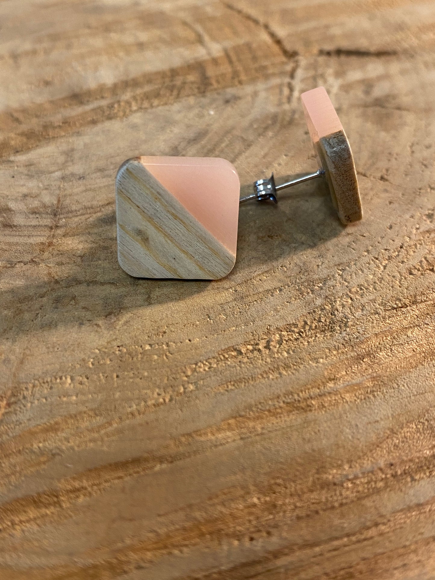 wood stud Eckige Holzohrstecker mit Resin wood stud