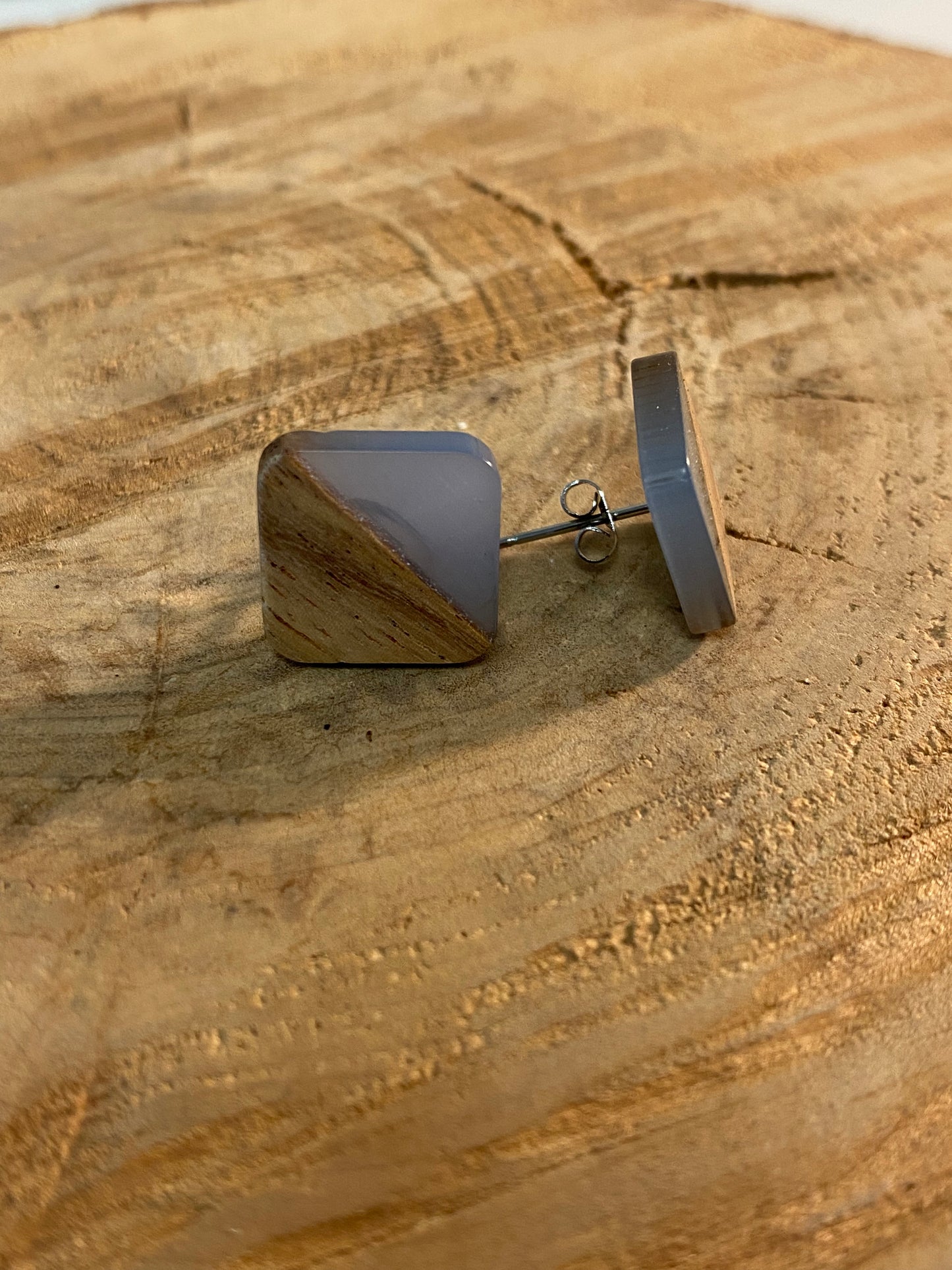 wood stud Eckige Holzohrstecker mit Resin wood stud