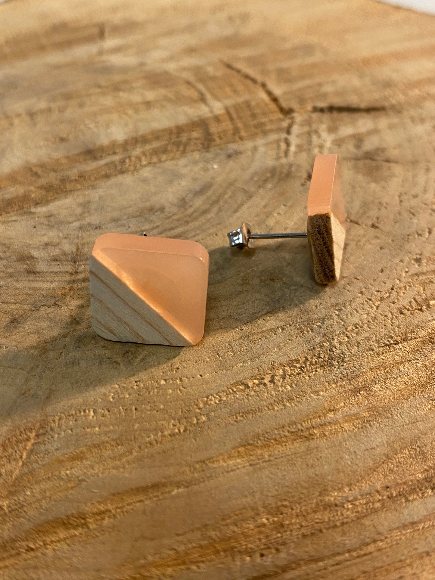 wood stud Eckige Holzohrstecker mit Resin wood stud