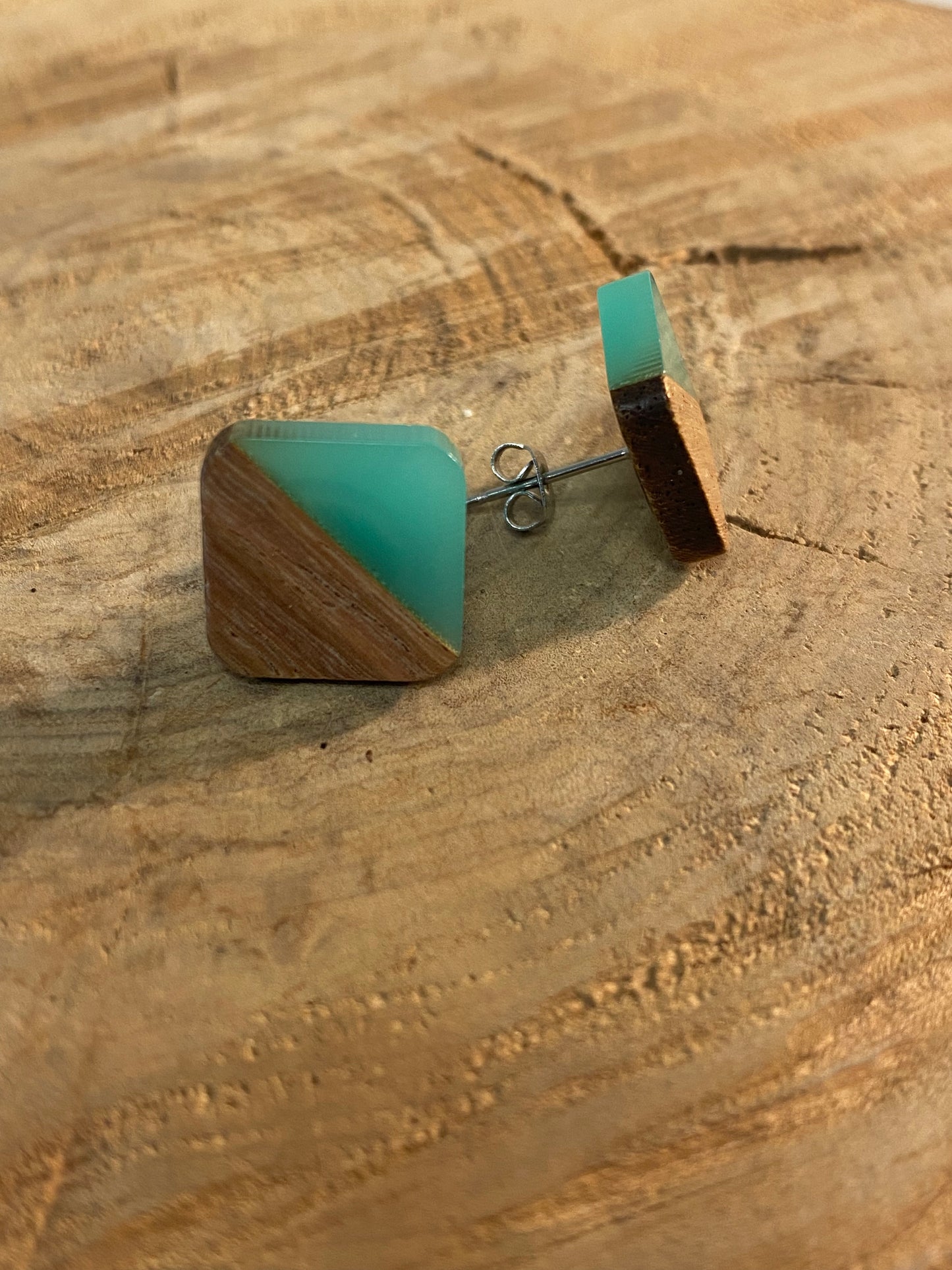 wood stud Eckige Holzohrstecker mit Resin wood stud