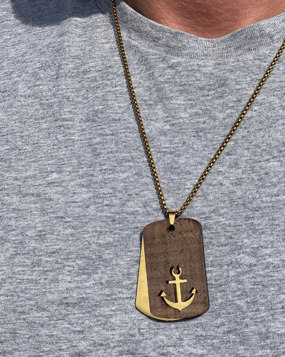 Dogtag - Kette Edelstahl & Holz – Anker - wood stud - Holzohrringe - Holzschmuck und mehr