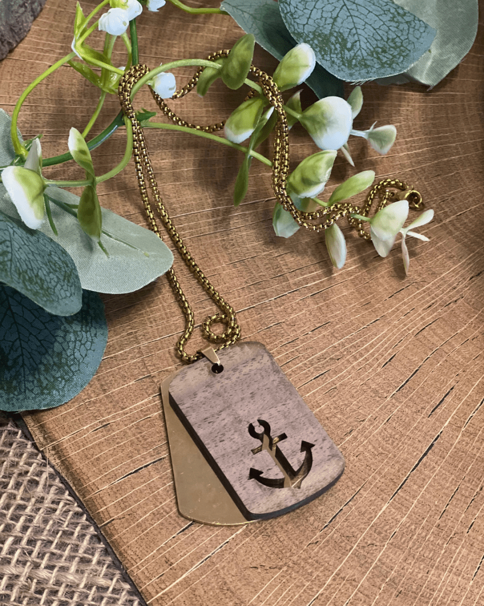 Dogtag - Kette Edelstahl & Holz – Anker - wood stud - Holzohrringe - Holzschmuck und mehr