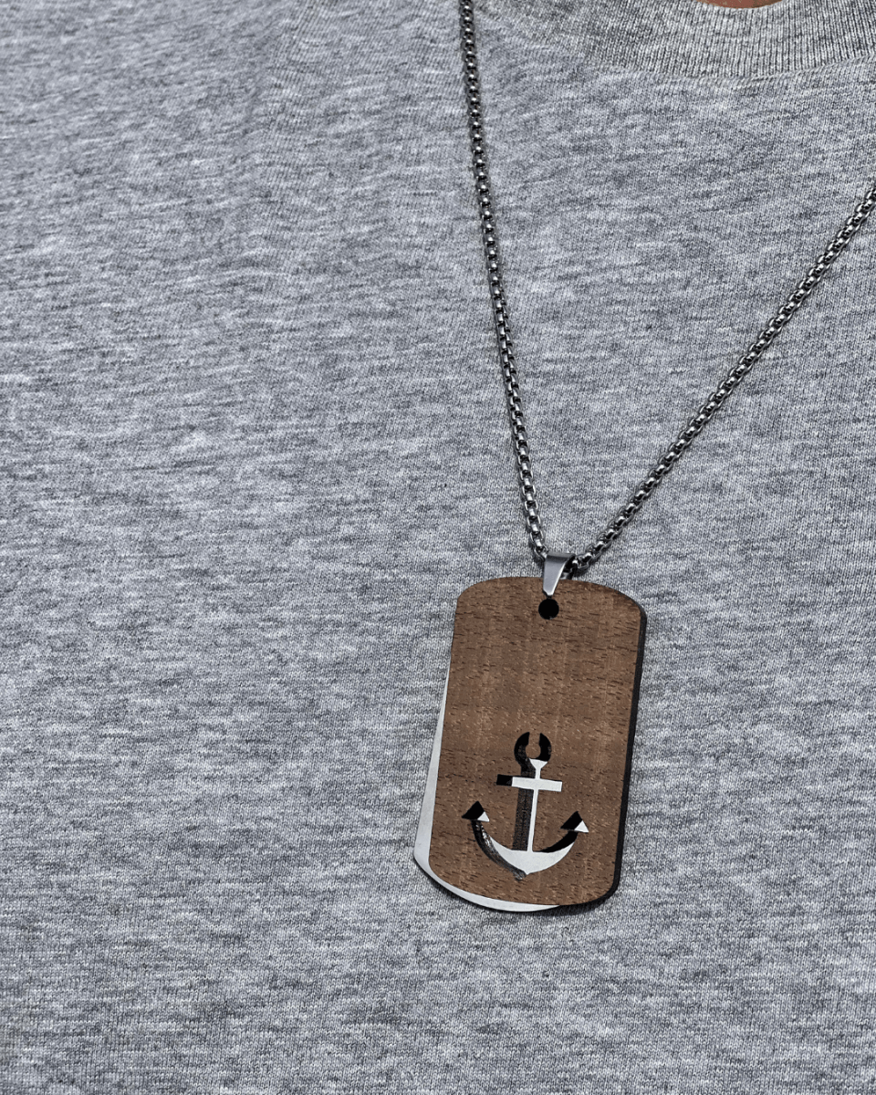 Dogtag - Kette Edelstahl & Holz – Anker - wood stud - Holzohrringe - Holzschmuck und mehr