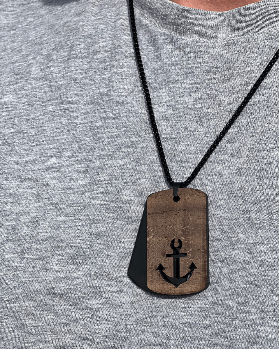Dogtag - Kette Edelstahl & Holz – Anker - wood stud - Holzohrringe - Holzschmuck und mehr