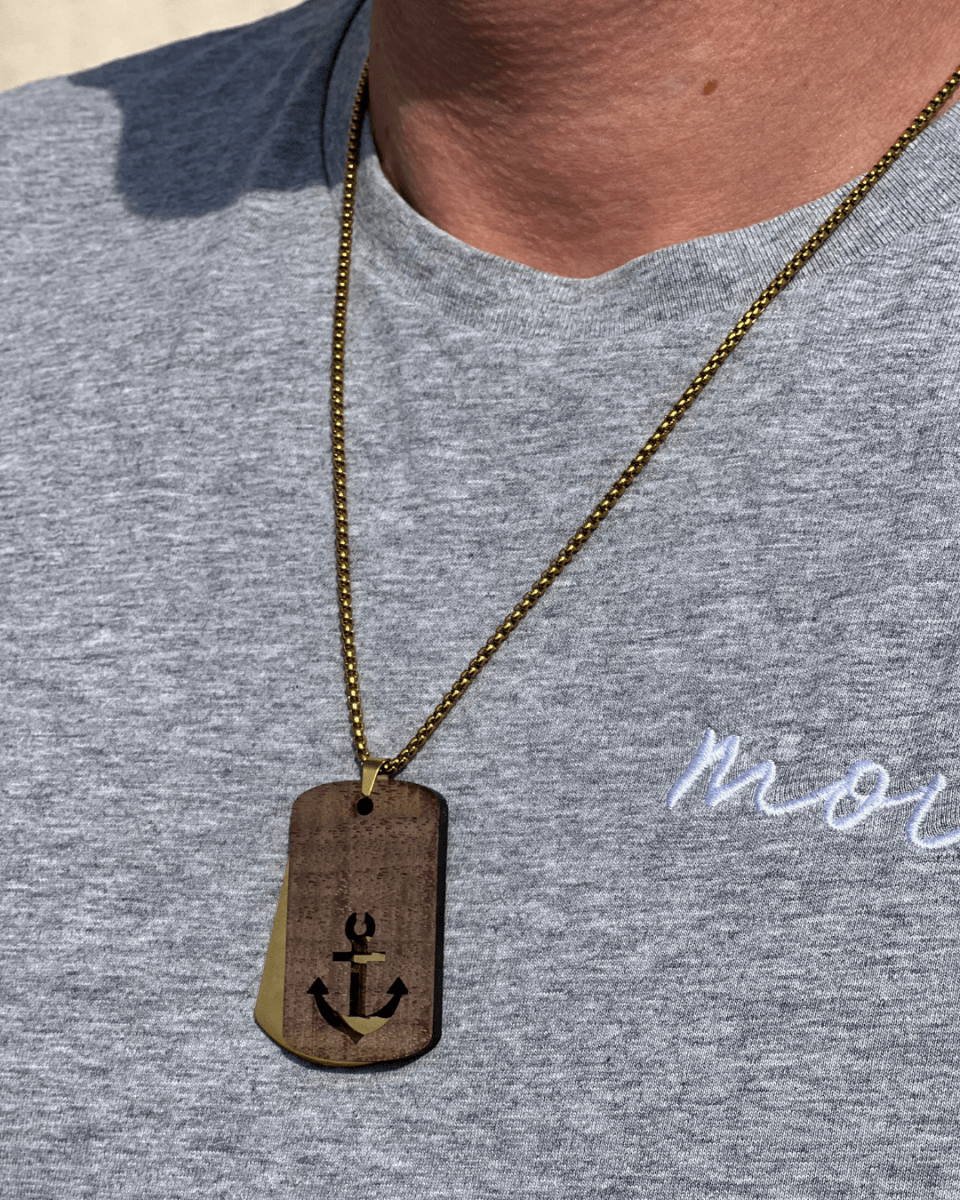 Dogtag - Kette Edelstahl & Holz – Anker - wood stud - Holzohrringe - Holzschmuck und mehr