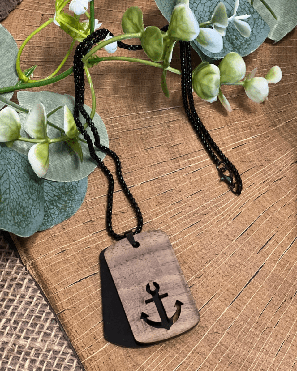 Dogtag - Kette Edelstahl & Holz – Anker - wood stud - Holzohrringe - Holzschmuck und mehr