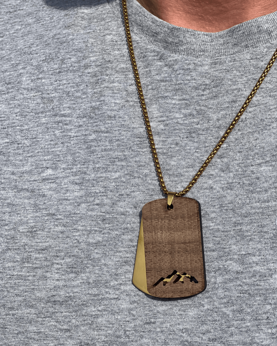 Dogtag - Kette Edelstahl & Holz – Berge - wood stud - Holzohrringe - Holzschmuck und mehr