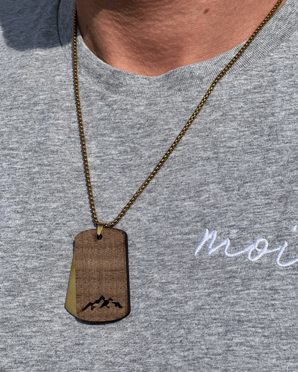 Dogtag - Kette Edelstahl & Holz – Berge - wood stud - Holzohrringe - Holzschmuck und mehr