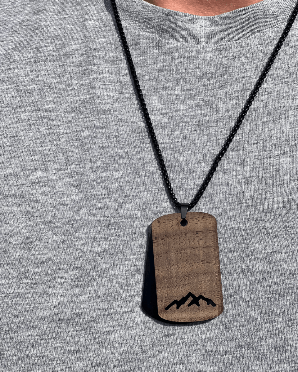 Dogtag - Kette Edelstahl & Holz – Berge - wood stud - Holzohrringe - Holzschmuck und mehr