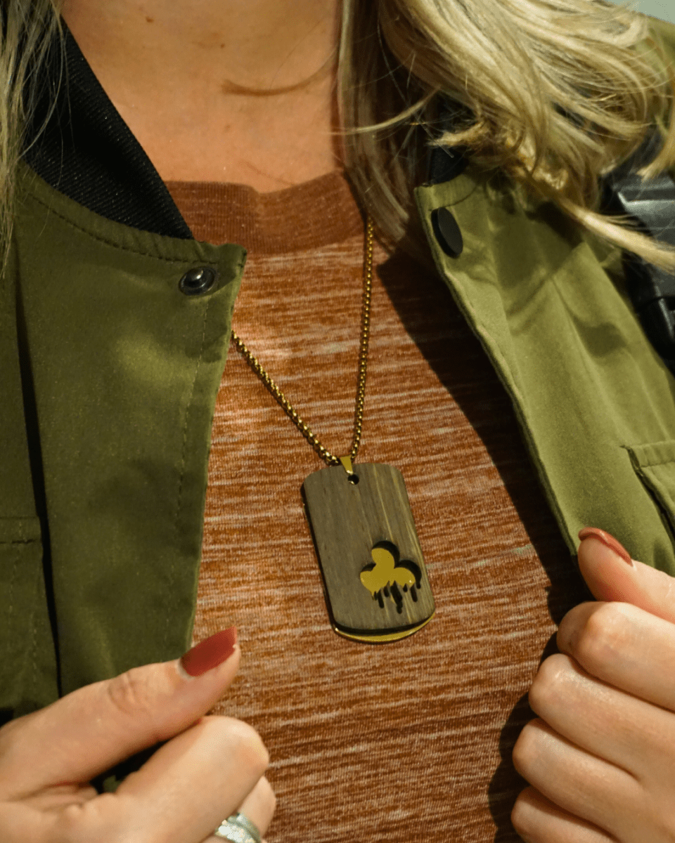 Dogtag - Kette Edelstahl & Holz – Gold - wood stud - Holzohrringe - Holzschmuck und mehr