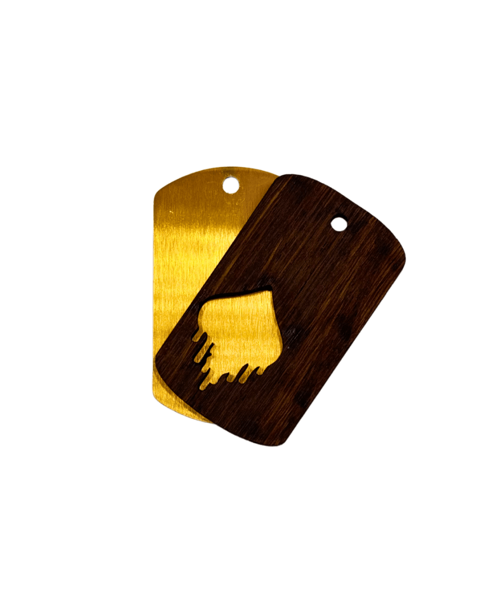 Dogtag - Kette Edelstahl & Holz – Gold - wood stud - Holzohrringe - Holzschmuck und mehr