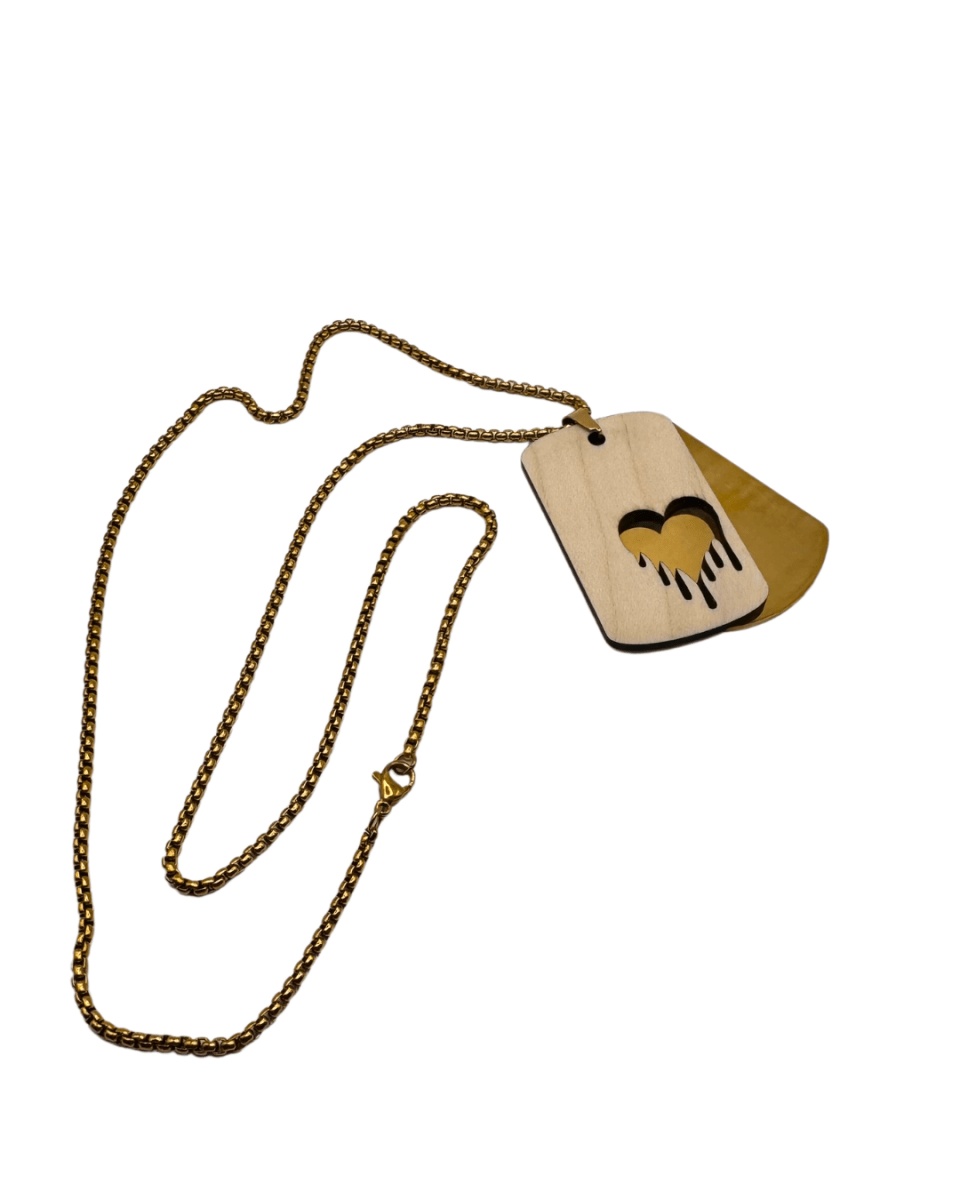Dogtag - Kette Edelstahl & Holz – Gold - wood stud - Holzohrringe - Holzschmuck und mehr