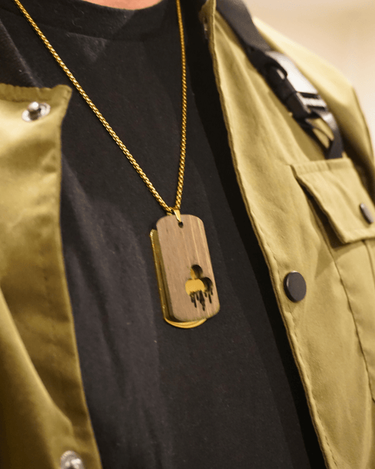 Dogtag - Kette Edelstahl & Holz – Gold - wood stud - Holzohrringe - Holzschmuck und mehr