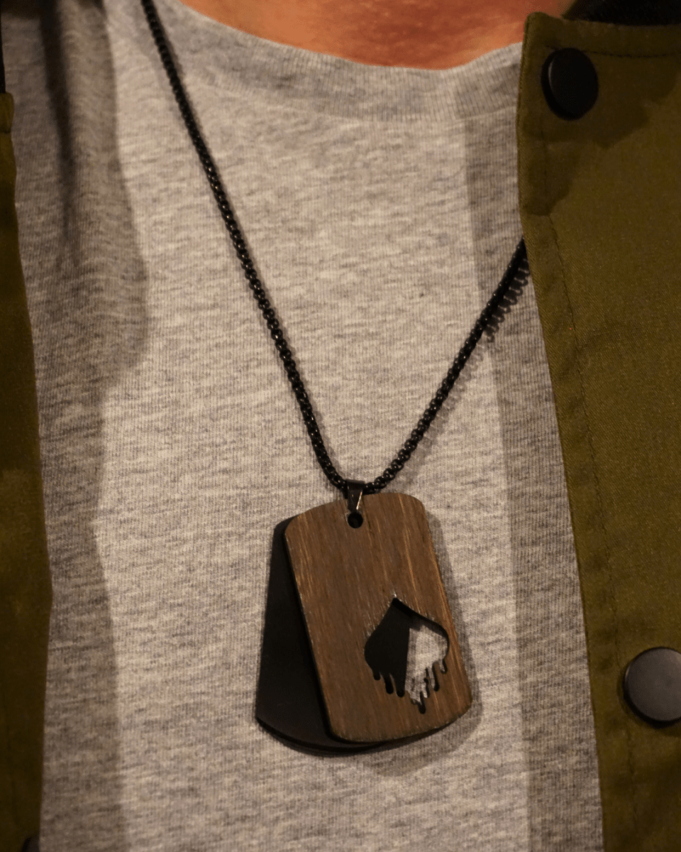 Dogtag - Kette Edelstahl & Holz â Schwarz - wood stud - Holzohrringe - Holzschmuck und mehr
