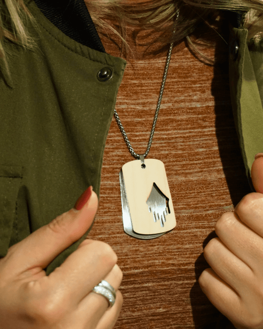 Dogtag - Kette Edelstahl & Holz – Silber - wood stud - Holzohrringe - Holzschmuck und mehr