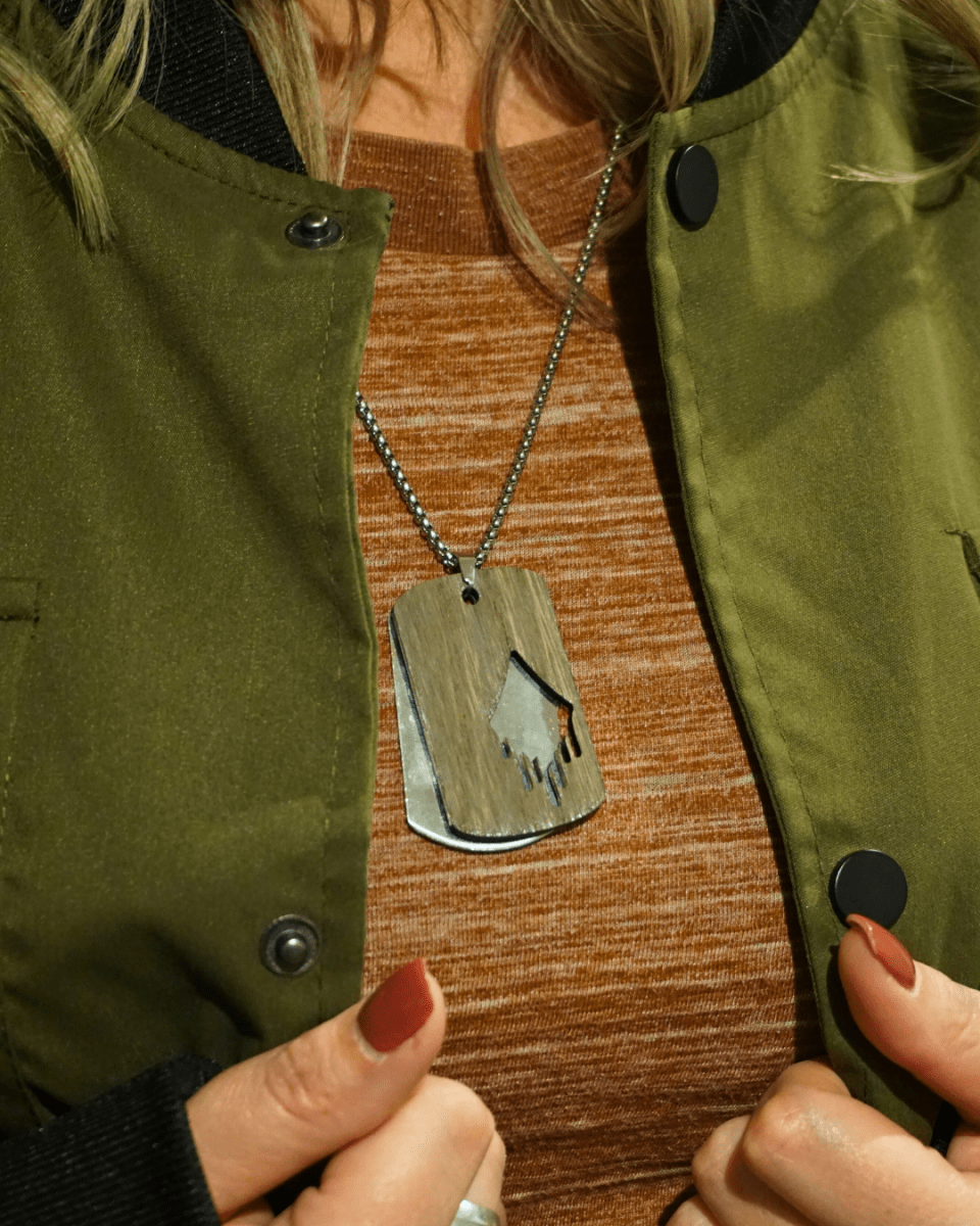 Dogtag - Kette Edelstahl & Holz – Silber - wood stud - Holzohrringe - Holzschmuck und mehr