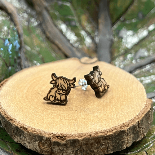 Hochlandrind / Weiderind Holz - Ohrstecker - wood stud - Holzohrringe - Holzschmuck und mehr