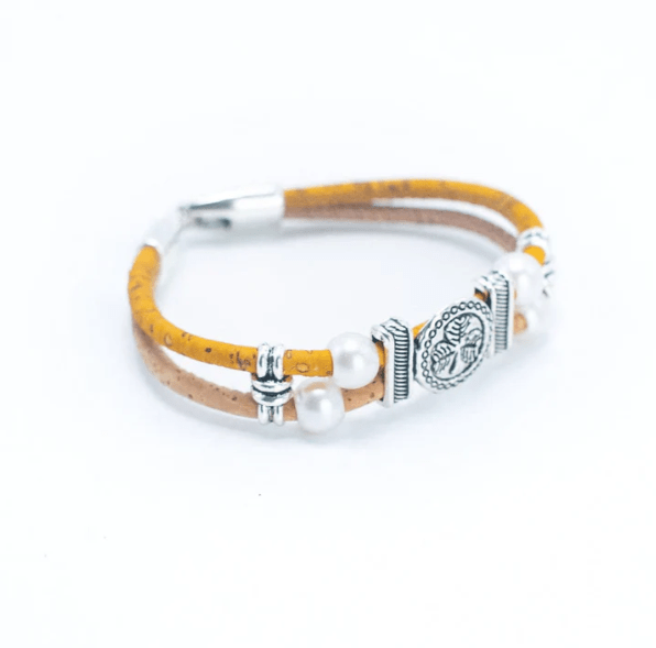 Kork Armband Glücksmünze - wood stud - Holzohrringe - Holzschmuck und mehr