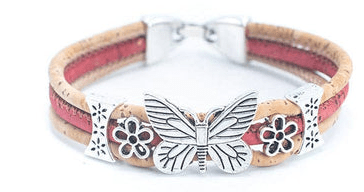 Kork Armband Schmetterlingsblüten: rosa Ausführung.
