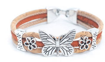 Kork Armband Schmetterlingsblüten: orangefarbene Ausführung.