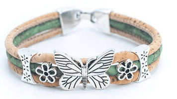Kork Armband Schmetterlingsblüten: grüne Ausführung.