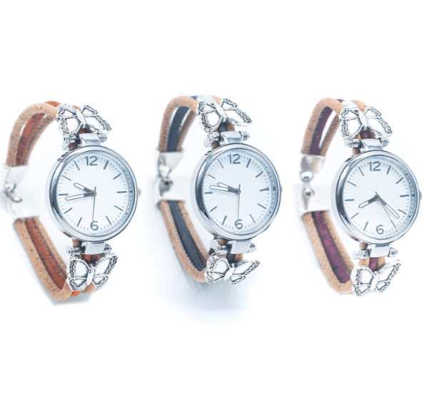 Kork Armbanduhr Schmetterling - wood stud - Holzohrringe - Holzschmuck und mehr