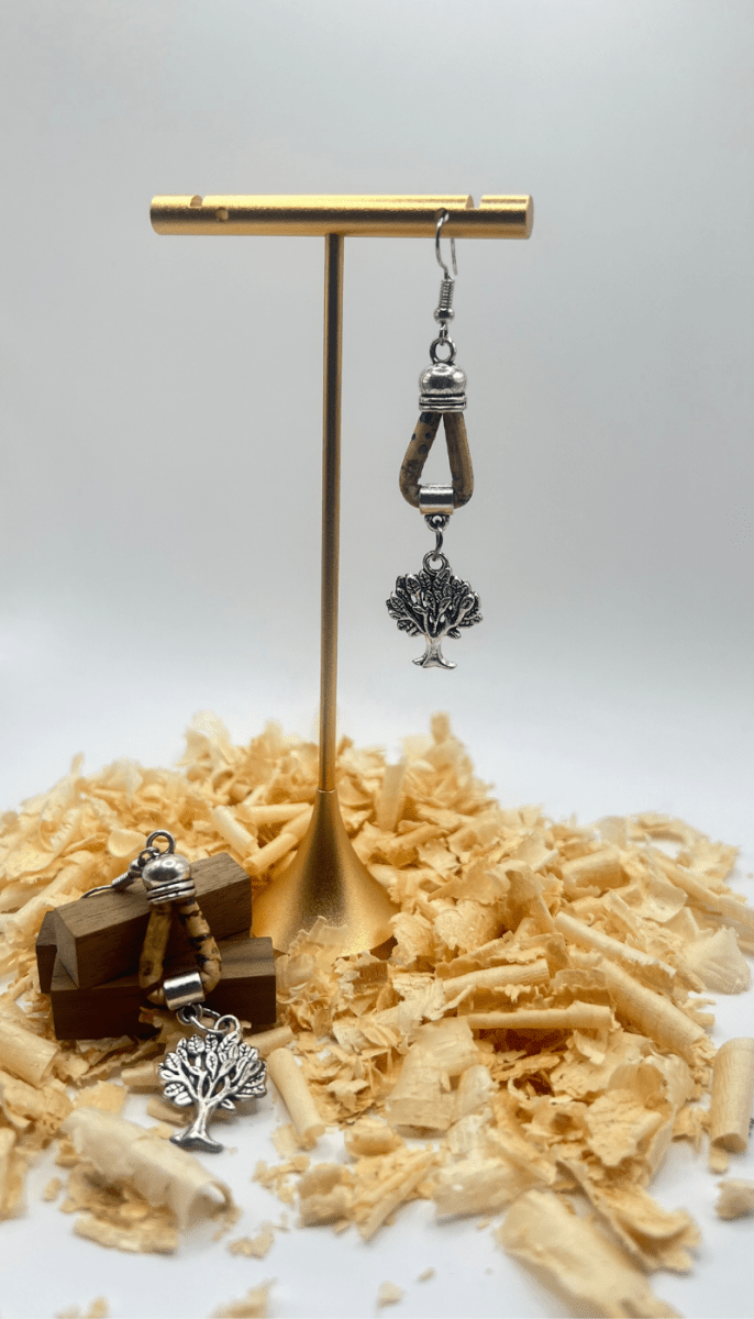 Kork Hängeohrringe roots - wood stud - Holzohrringe - Holzschmuck und mehr
