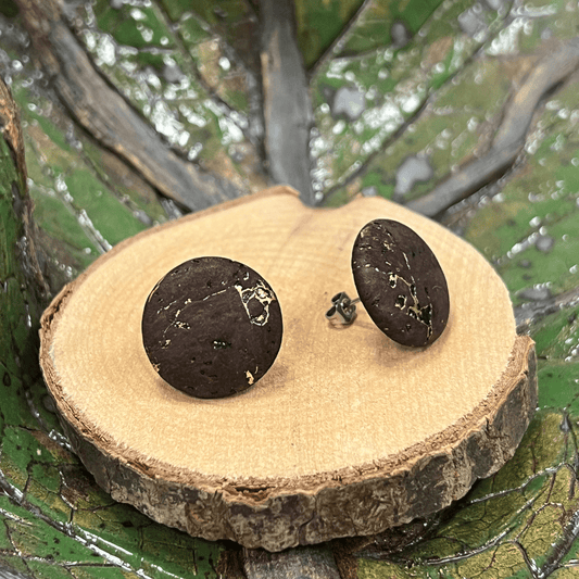 wood stud Korkohrstecker Dunkelbraun mit goldenen Akzenten wood stud