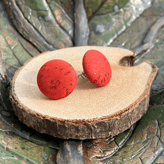 Korkohrstecker lebendiges Rot - wood stud - Holzohrringe - Holzschmuck und mehr