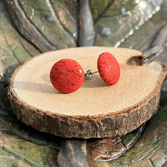 Korkohrstecker lebendiges Rot - wood stud - Holzohrringe - Holzschmuck und mehr