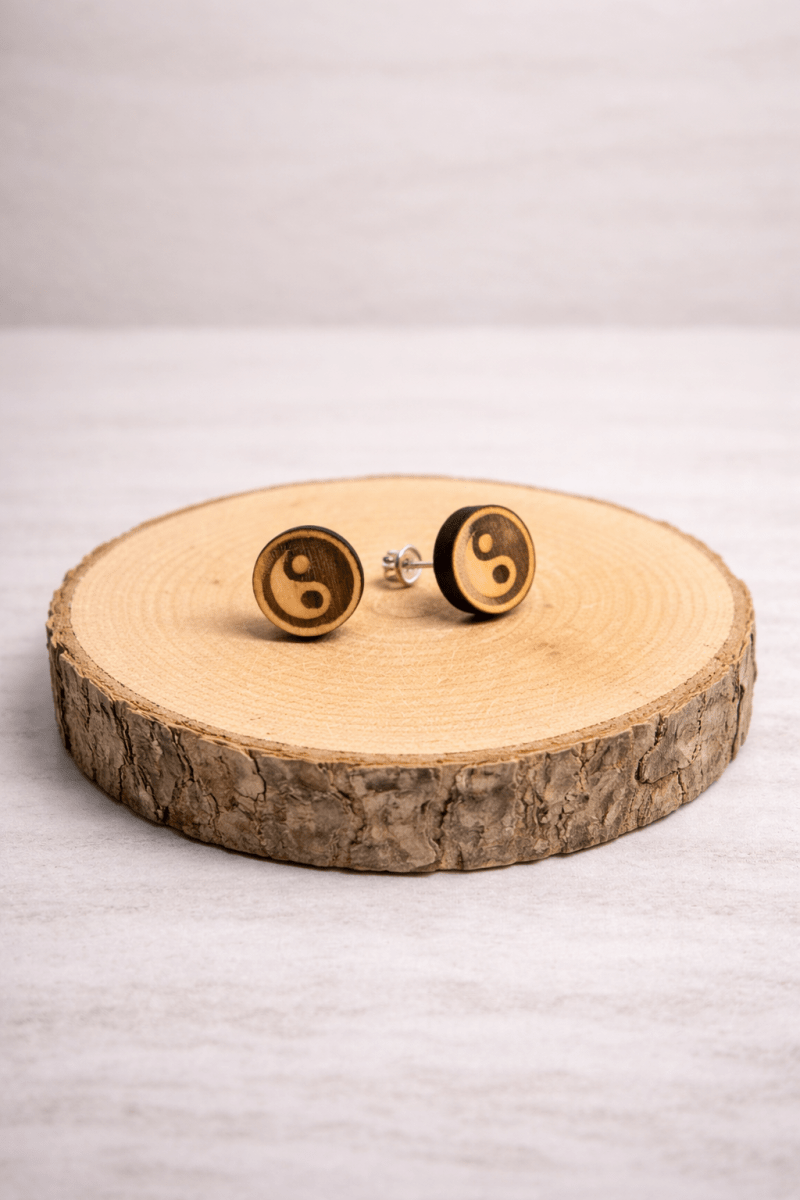 Ying Yang Holz - Ohrstecker - wood stud - Holzohrringe - Holzschmuck und mehr