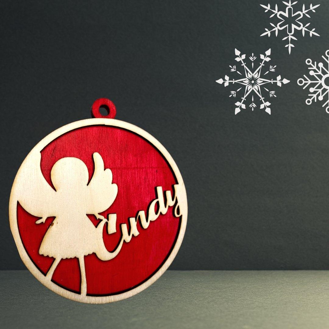 3D Weihnachtsanhänger / Weihnachtskugel Engel personalisiert - wood stud - Holzohrringe - Holzdeko und mehr