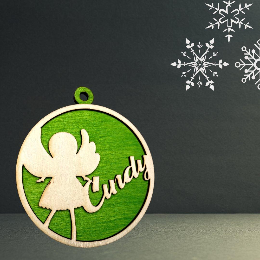3D Weihnachtsanhänger / Weihnachtskugel Engel personalisiert - wood stud - Holzohrringe - Holzdeko und mehr