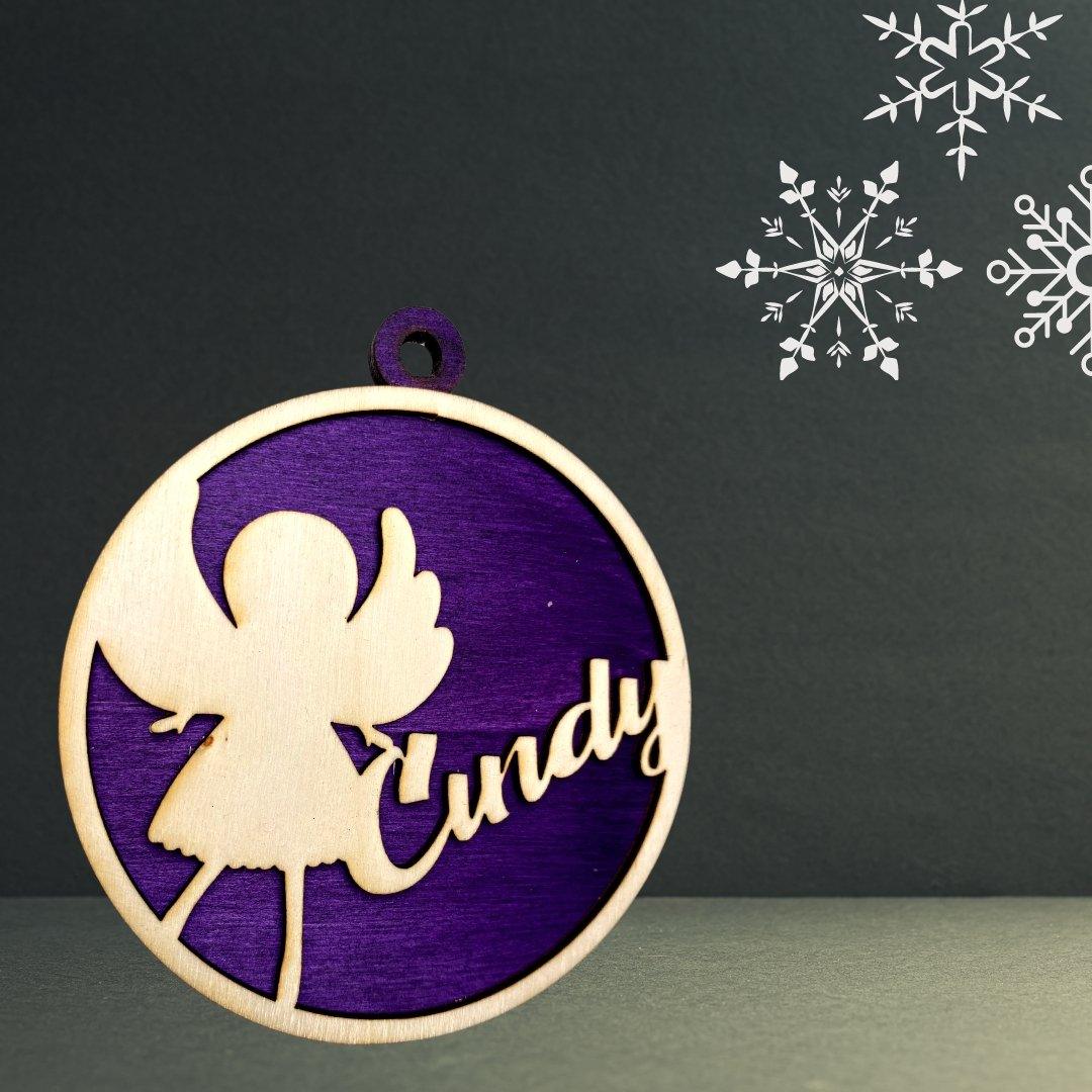 3D Weihnachtsanhänger / Weihnachtskugel Engel personalisiert - wood stud - Holzohrringe - Holzdeko und mehr