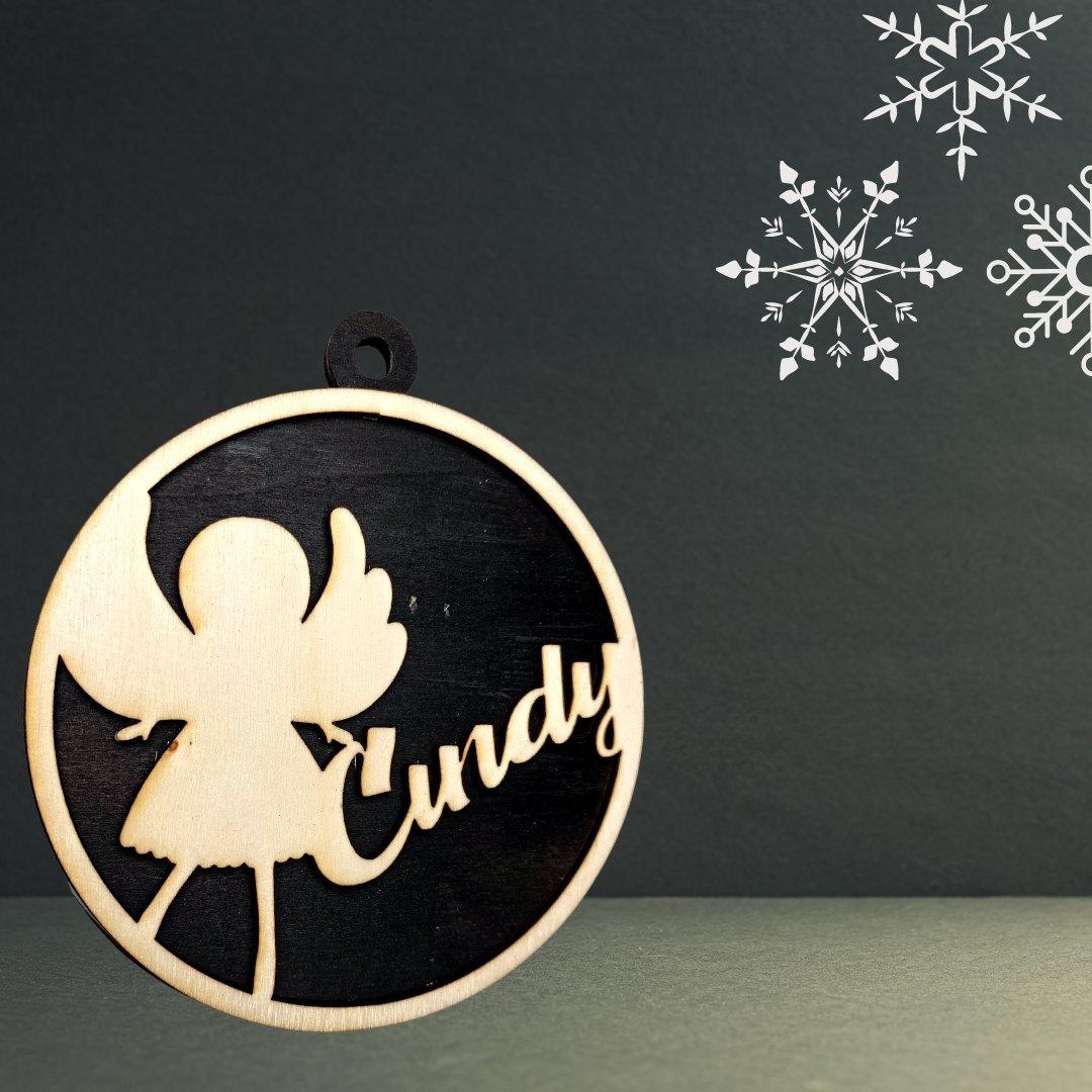 3D Weihnachtsanhänger / Weihnachtskugel Engel personalisiert - wood stud - Holzohrringe - Holzdeko und mehr