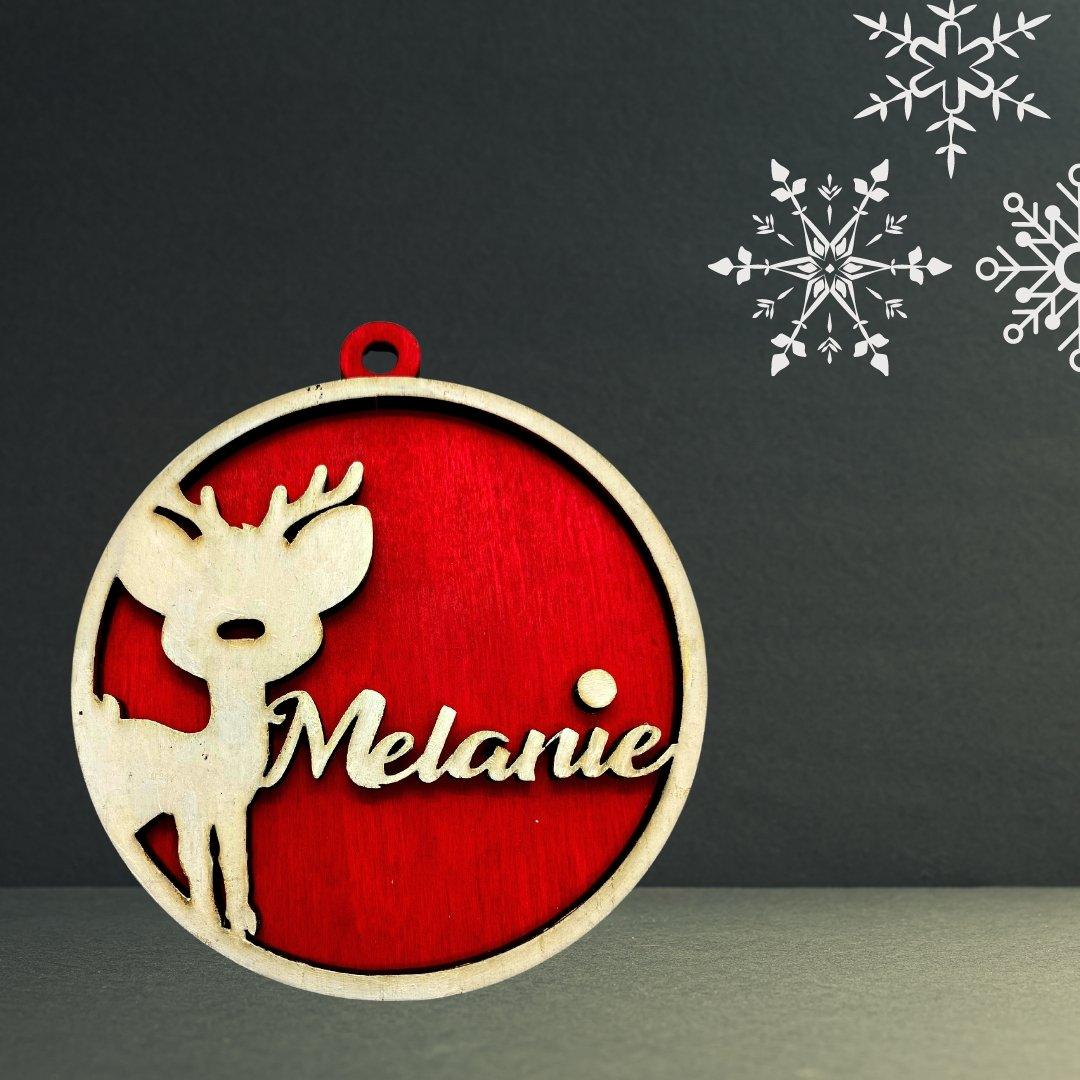 3D Weihnachtsanhänger / Weihnachtskugel Rentier personalisiert - wood stud - Holzohrringe - Holzdeko und mehr