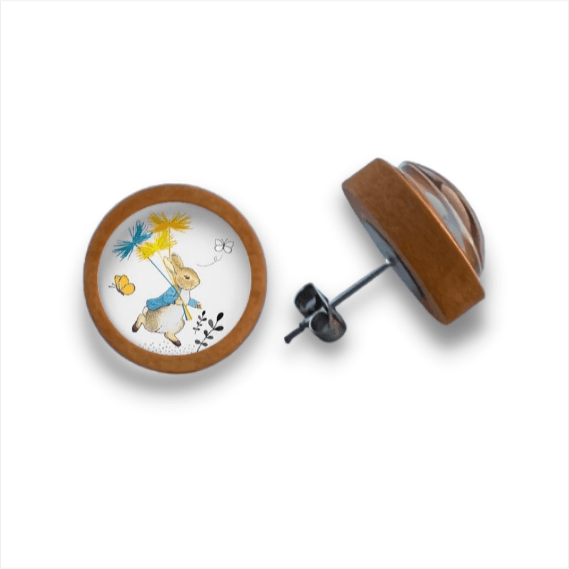 Hase - im Garten - Holzohrstecker mit Motiv - wood stud - Holzohrringe - Holzdeko und mehr