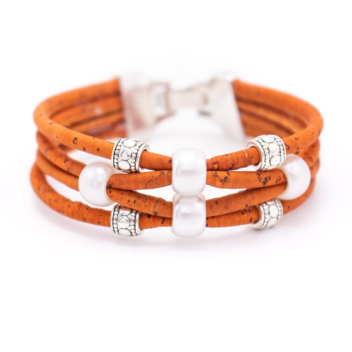 Kork Armband Perlen 4 - Reiher – Ansicht in orangefarbener Ausführung