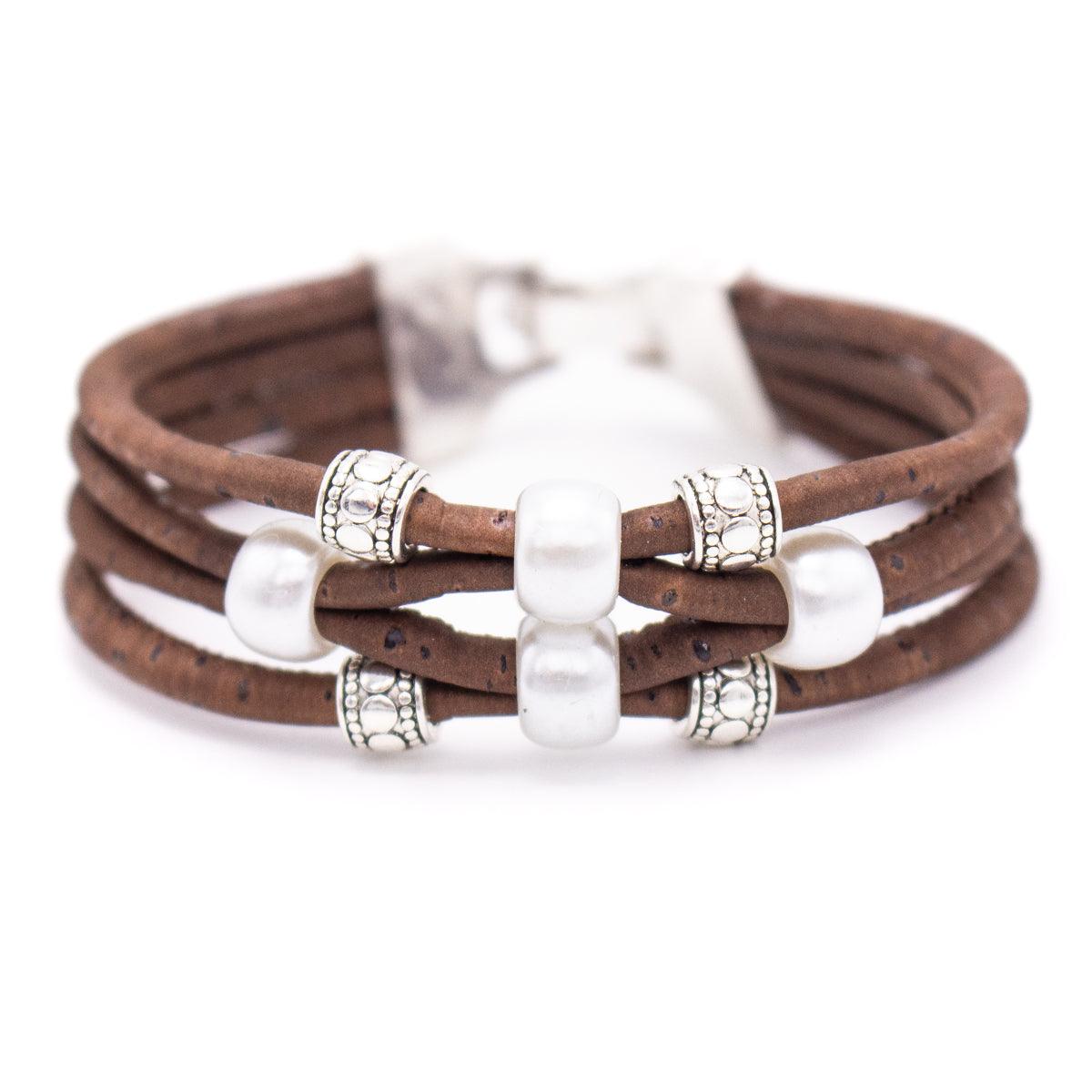 Kork Armband Perlen 4 - Reiher – Ansicht in brauner Ausführung