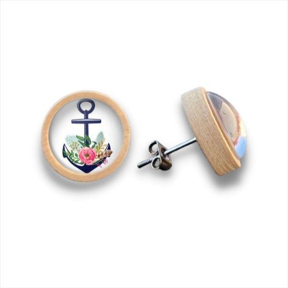 Anker - Floral - Holzohrstecker mit Motiv - wood stud - Holzohrringe - Holzdeko und mehr