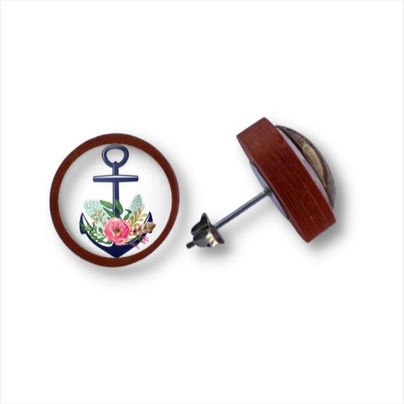 Anker - Floral - Holzohrstecker mit Motiv - wood stud - Holzohrringe - Holzdeko und mehr
