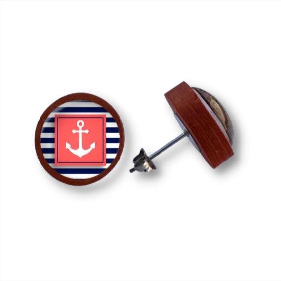 Anker - Muster - Holzohrstecker mit Motiv - wood stud - Holzohrringe - Holzdeko und mehr