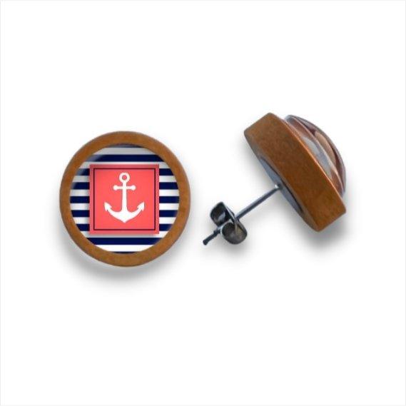 Anker - Muster - Holzohrstecker mit Motiv - wood stud - Holzohrringe - Holzdeko und mehr