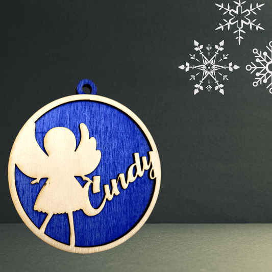 3D Weihnachtsanhänger / Weihnachtskugel Engel personalisiert - wood stud - Holzohrringe - Holzdeko und mehr