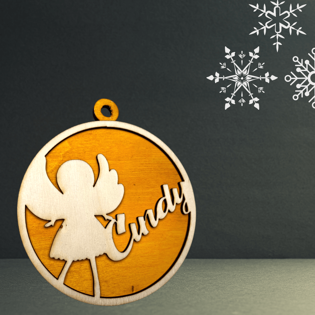 3D Weihnachtsanhänger / Weihnachtskugel Engel personalisiert - wood stud - Holzohrringe - Holzdeko und mehr