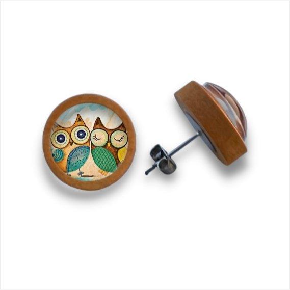 Eulen - abstrakt Design - Holzohrstecker mit Motiv - wood stud - Holzohrringe - Holzdeko und mehr