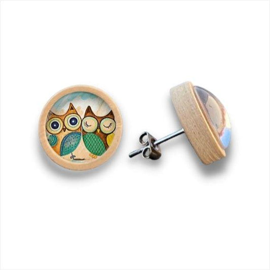 Eulen - abstrakt Design - Holzohrstecker mit Motiv - wood stud - Holzohrringe - Holzdeko und mehr