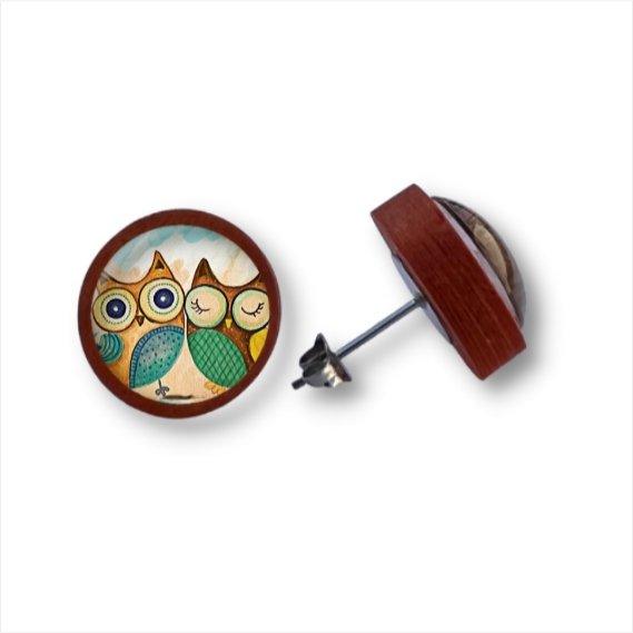 Eulen - abstrakt Design - Holzohrstecker mit Motiv - wood stud - Holzohrringe - Holzdeko und mehr