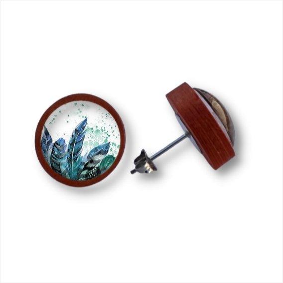Federn - reales Design 2 - Holzohrstecker mit Motiv - wood stud - Holzohrringe - Holzdeko und mehr
